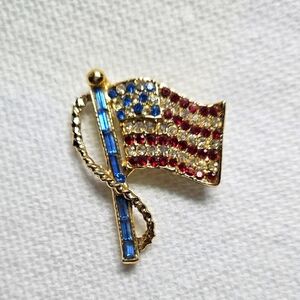 Patriotic Flag Brooch with Saphire, Ruby & Diamond Crystals